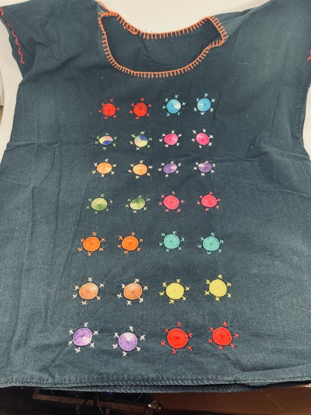 Mexican Embroidered Chambray Blouse - Turtle Motif Sz 6